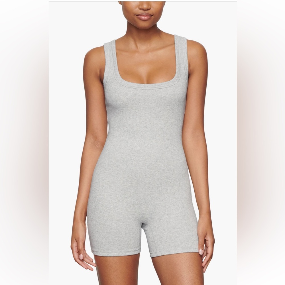 SKIMS Heather Gray Ribbed Scoop-Neck Romper